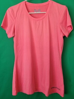 Under Armour Coral Pink Short Sleeve Women Performance Tee Large Fitted Heatgear